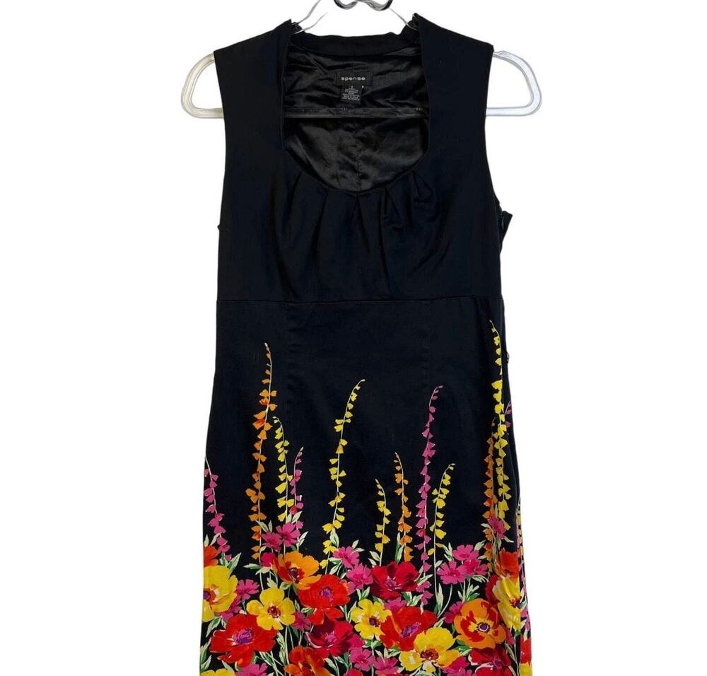 Spense Women's Black Floral Sheath Dress Size 8 - Sleeveless Work Travel Preppy